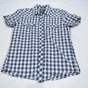 2/$20 H&M Men's Blue Plaid Short Sleeve Snap Shirt Fitted Size M LOGG Western